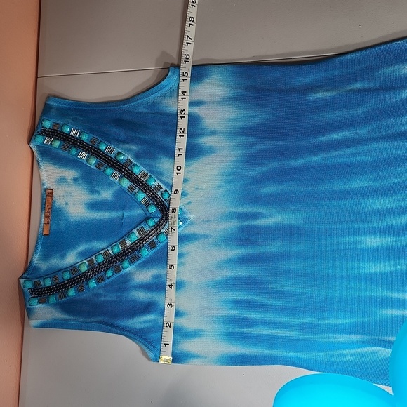 $5☃️Belldini Boho Turquoise, White, Gray Tie Dye Small Sleeveless Tunic - Picture 6 of 12